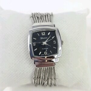 Geneva 22mm Silver Tone Multi Chain Band Watch New Battery 7.5" Adjust To 6.5"